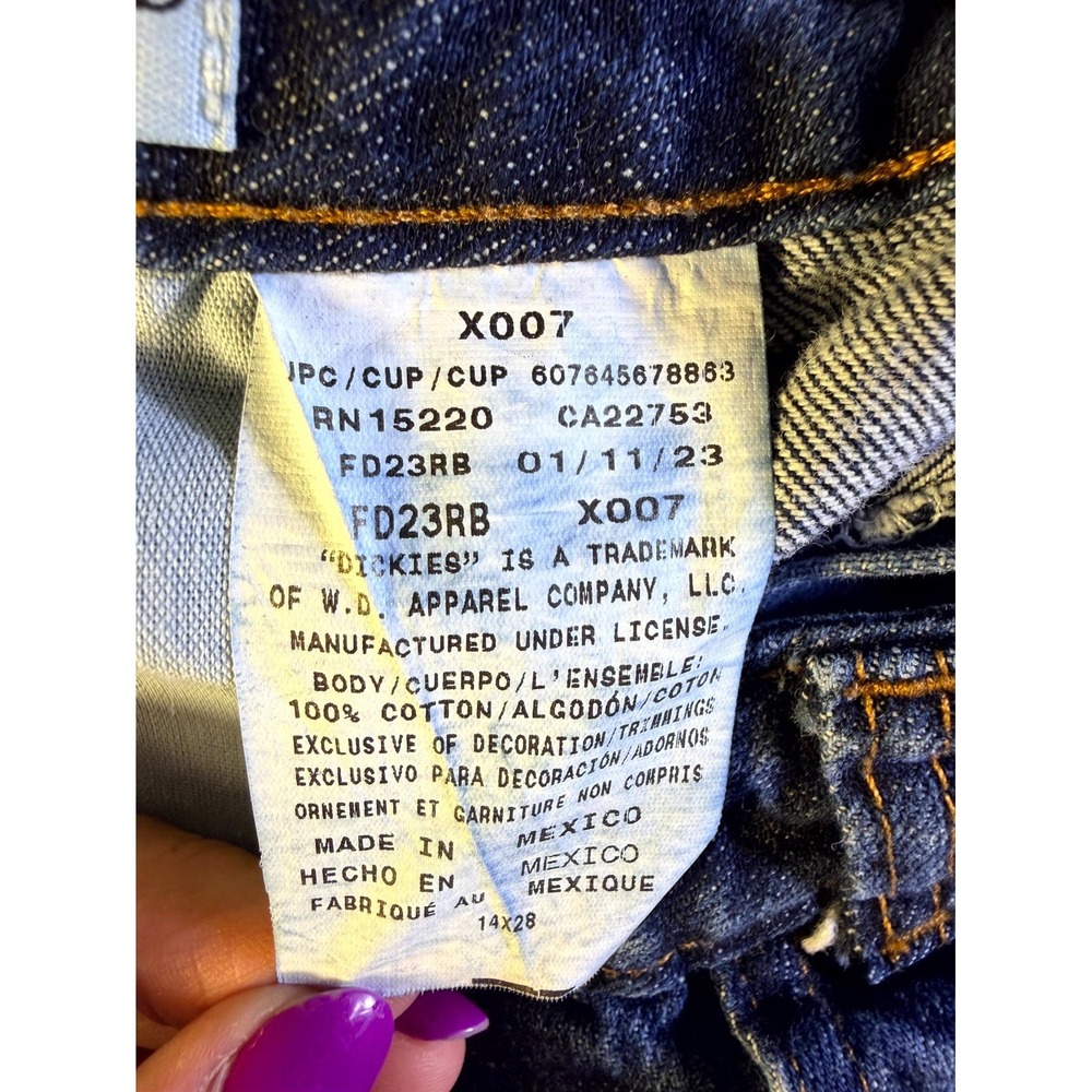 Dickies Bootcut Jeans Womens 14x28 Blue Denim Logo Cotton Relaxed Fit Dark Wash - Picture 4 of 15